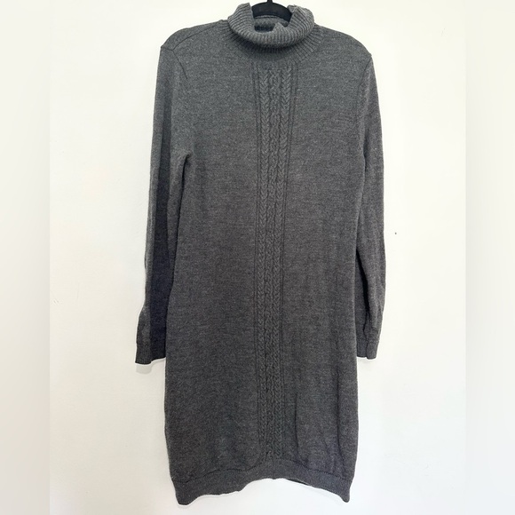 Landsend turtleneck wool dress size large grey modest minimalist office job - Picture 1 of 4